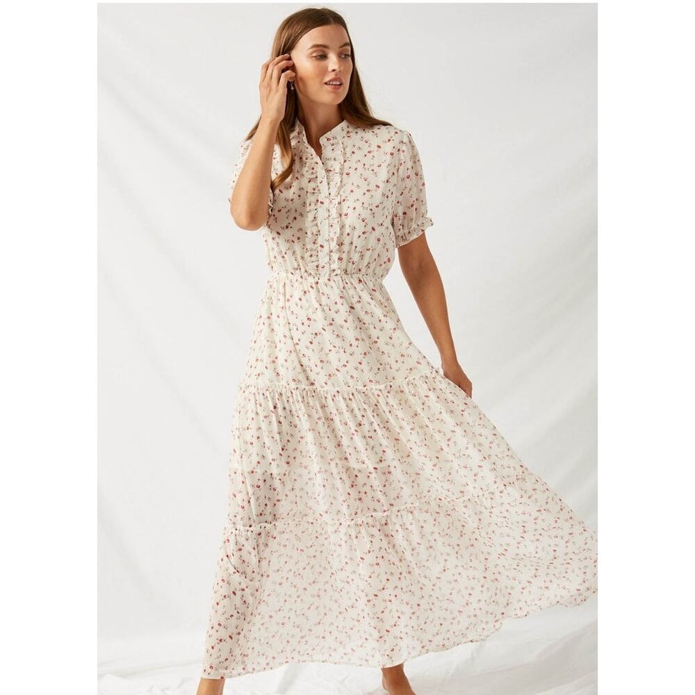 Mayden Ruffle Button Down Tiered Maxi Dress -size 1XL